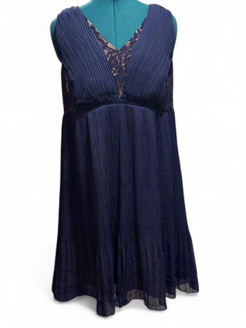 Motherhood Maternity Navy Pleated Midi Dress with Lace Insets